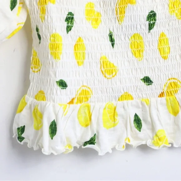 NWT Forever 21 Smocked Lemon Print cropped top cottagecore 100% cotton S novelty - Picture 8 of 9
